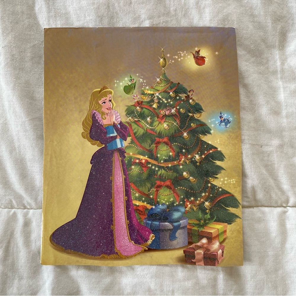 Vintage Disney Sleeping Beauty Aurora Christmas Glitter Frameable Storybook Page